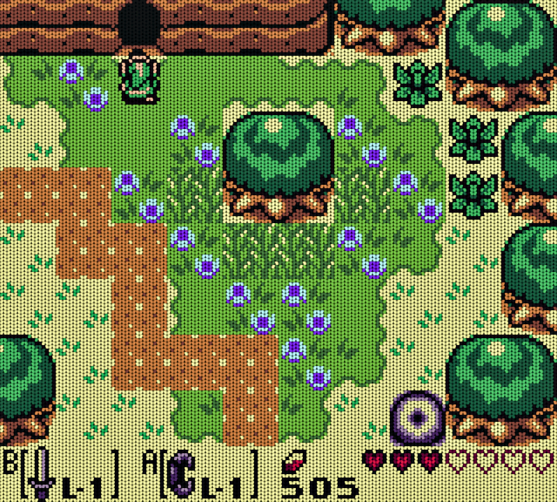 Mockup of a knit fabric upscaled frame from Link’s Awakening DX.