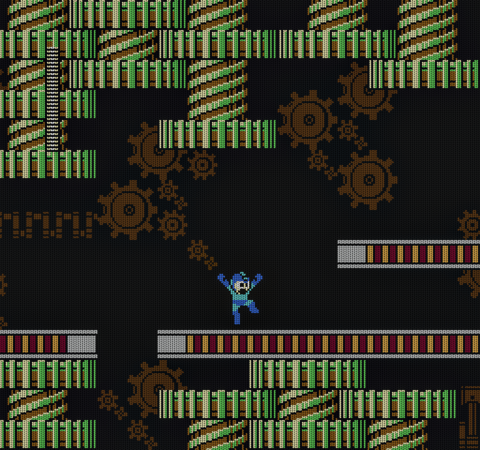 Mockup of a knit fabric upscaled frame from Mega Man 2 for NES.